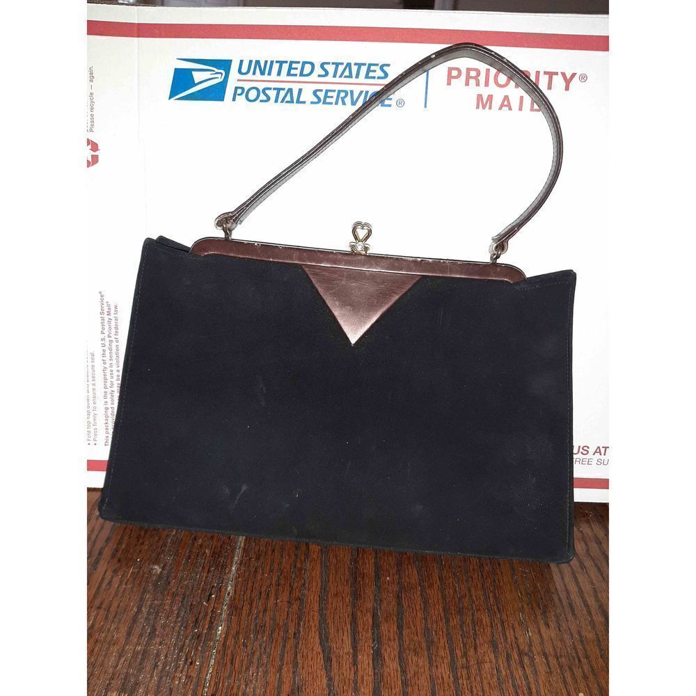 Vintage Melbourne Bags Black Velvet Frame Purse Bag Handbag